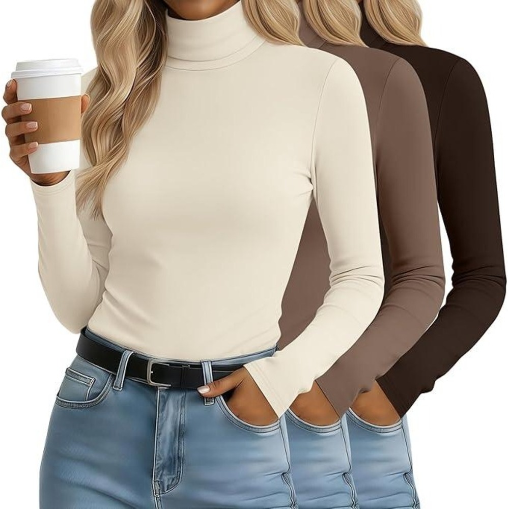 MSRP $52 Sweetyweee 3 Pack Women's XXL Turtleneck Tops Mock Neck Long Sleeve